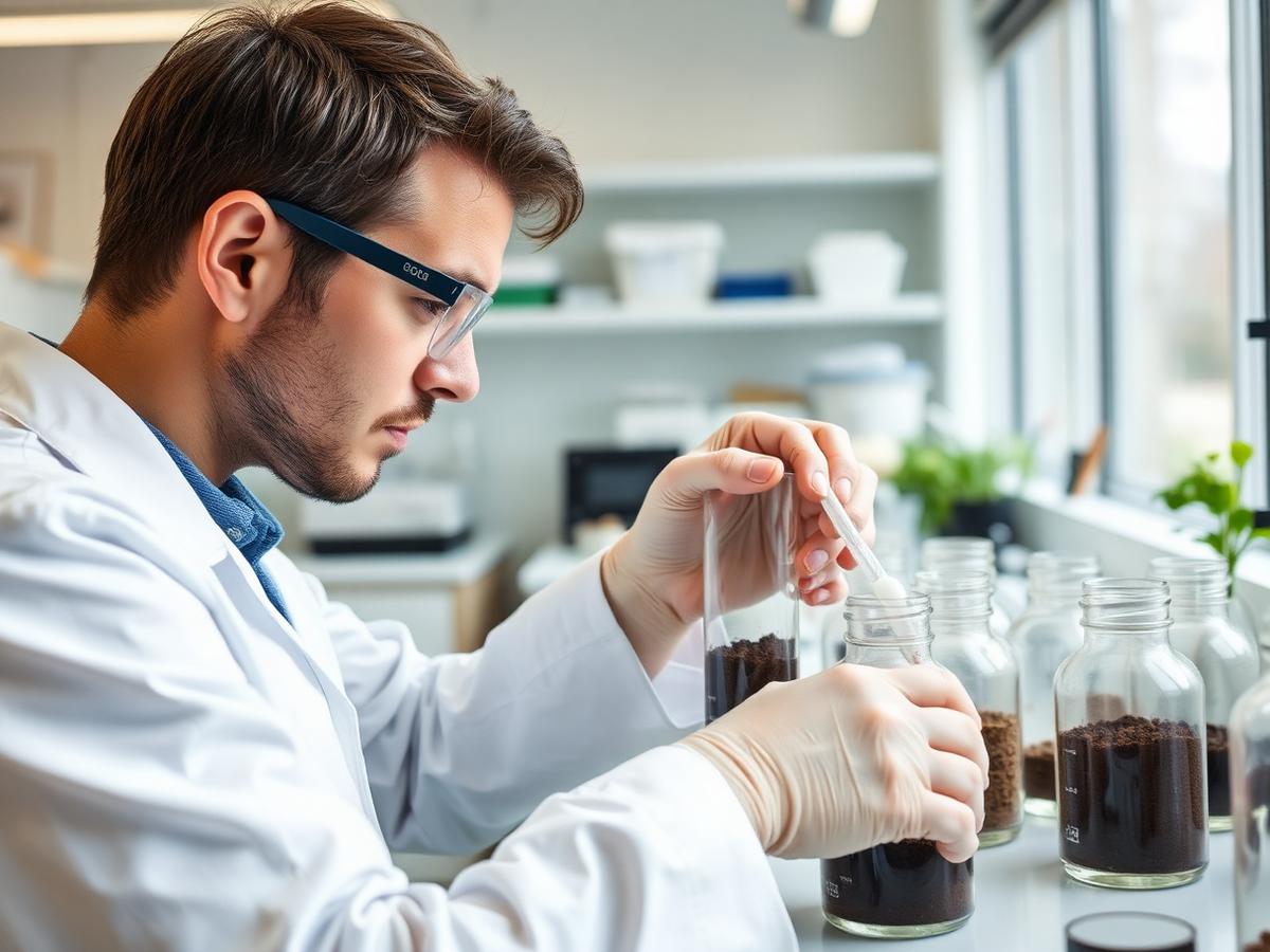 Technician analysing soil samples in an agricultural laboratory